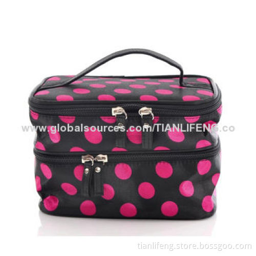 Unique Dots Pattern Double Layer Cosmetic Bag, Comes in Black